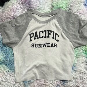 Pacific Sunwear Gray and White Raglan Tee